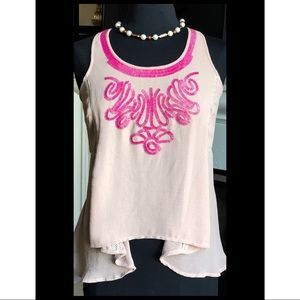 Greylin Sleeveless Hand-beaded Swingy Dress Top